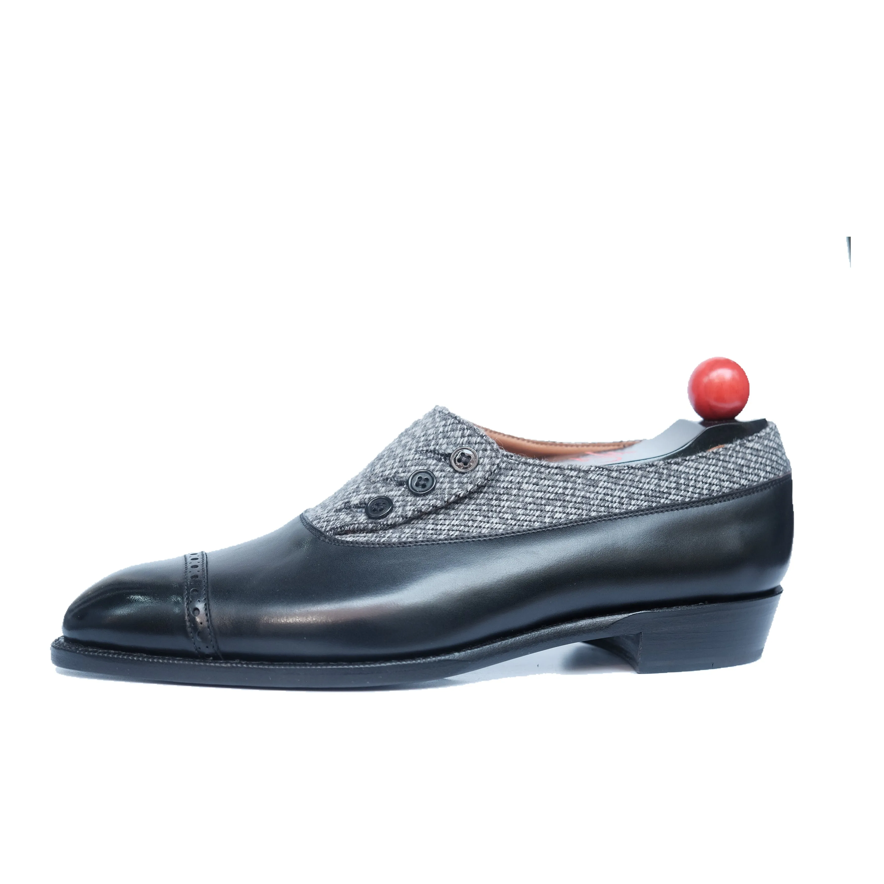 Optimized Title: Kingston MTO Black Calf Leather Shoes with Grey Poulsbo Detailing - NGT Last - Single Leather Sole