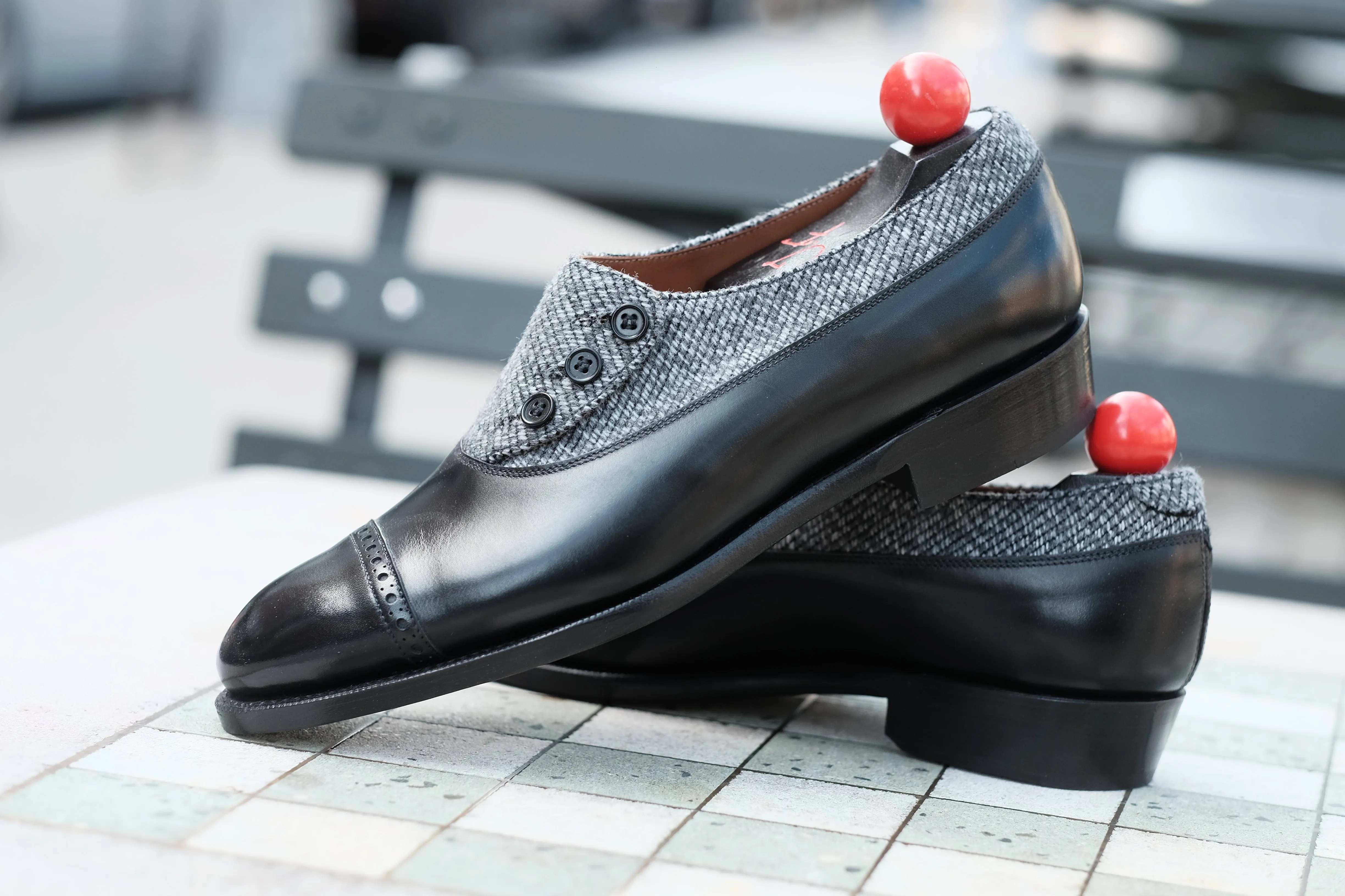 Optimized Title: Kingston MTO Black Calf Leather Shoes with Grey Poulsbo Detailing - NGT Last - Single Leather Sole