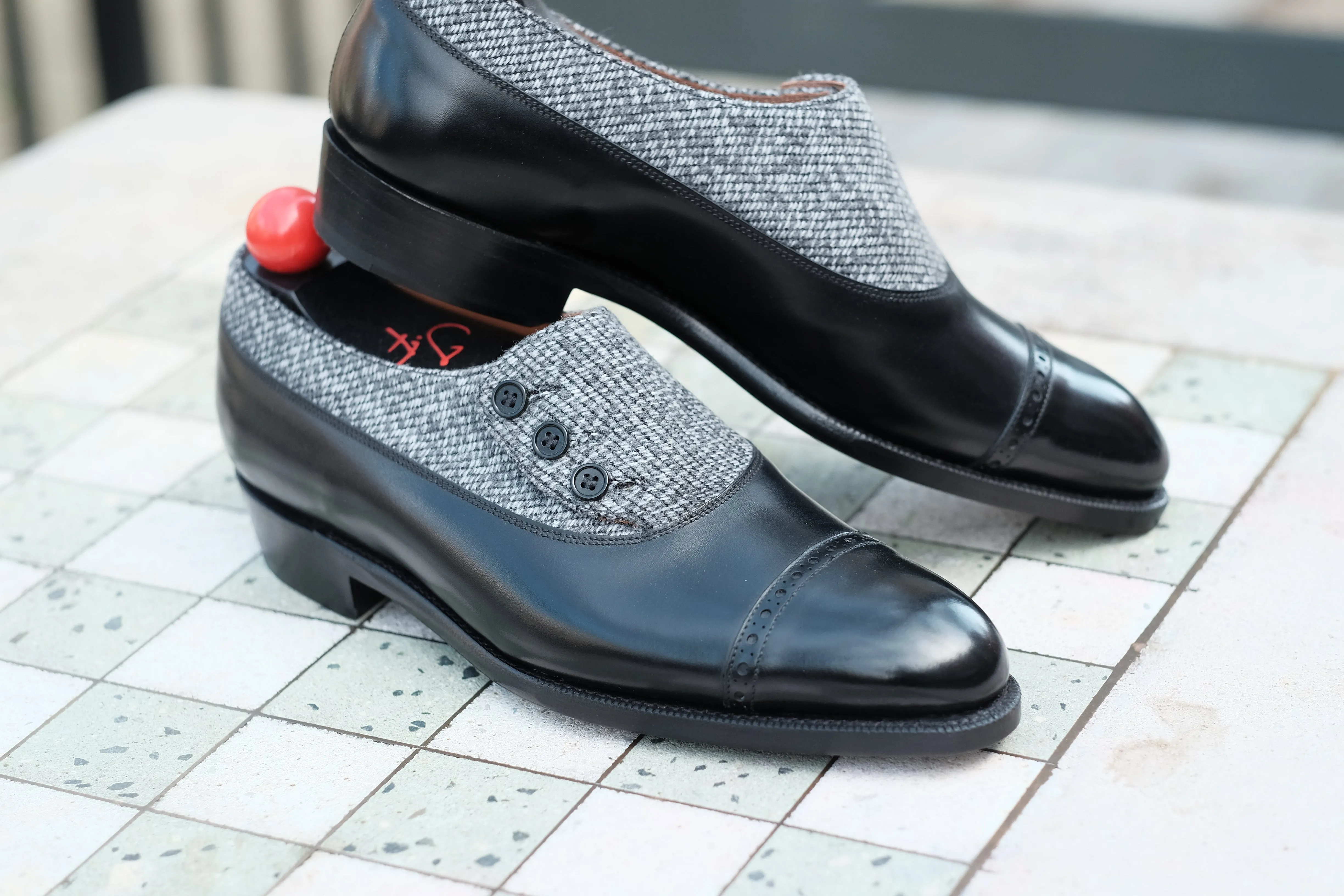 Optimized Title: Kingston MTO Black Calf Leather Shoes with Grey Poulsbo Detailing - NGT Last - Single Leather Sole