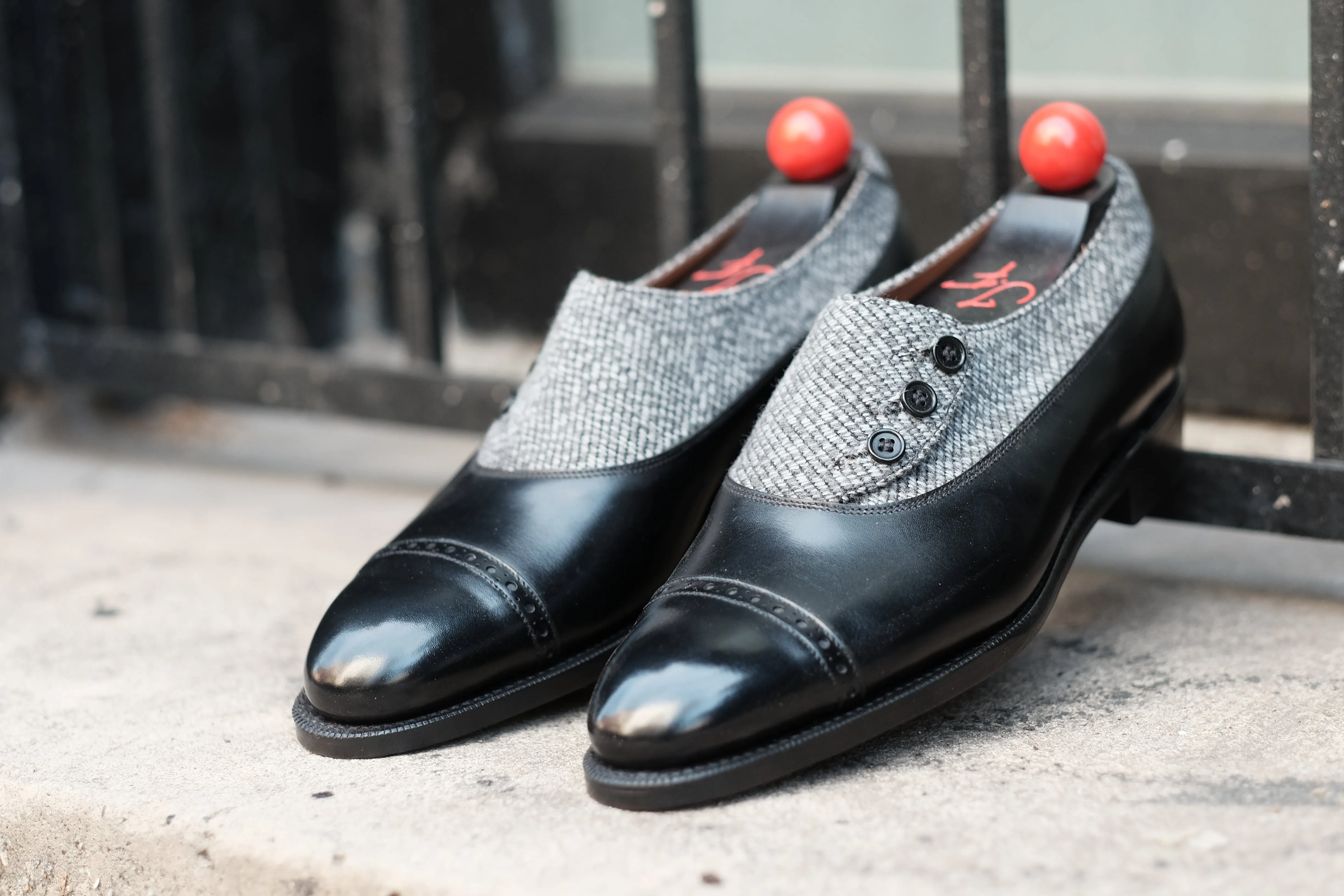 Optimized Title: Kingston MTO Black Calf Leather Shoes with Grey Poulsbo Detailing - NGT Last - Single Leather Sole