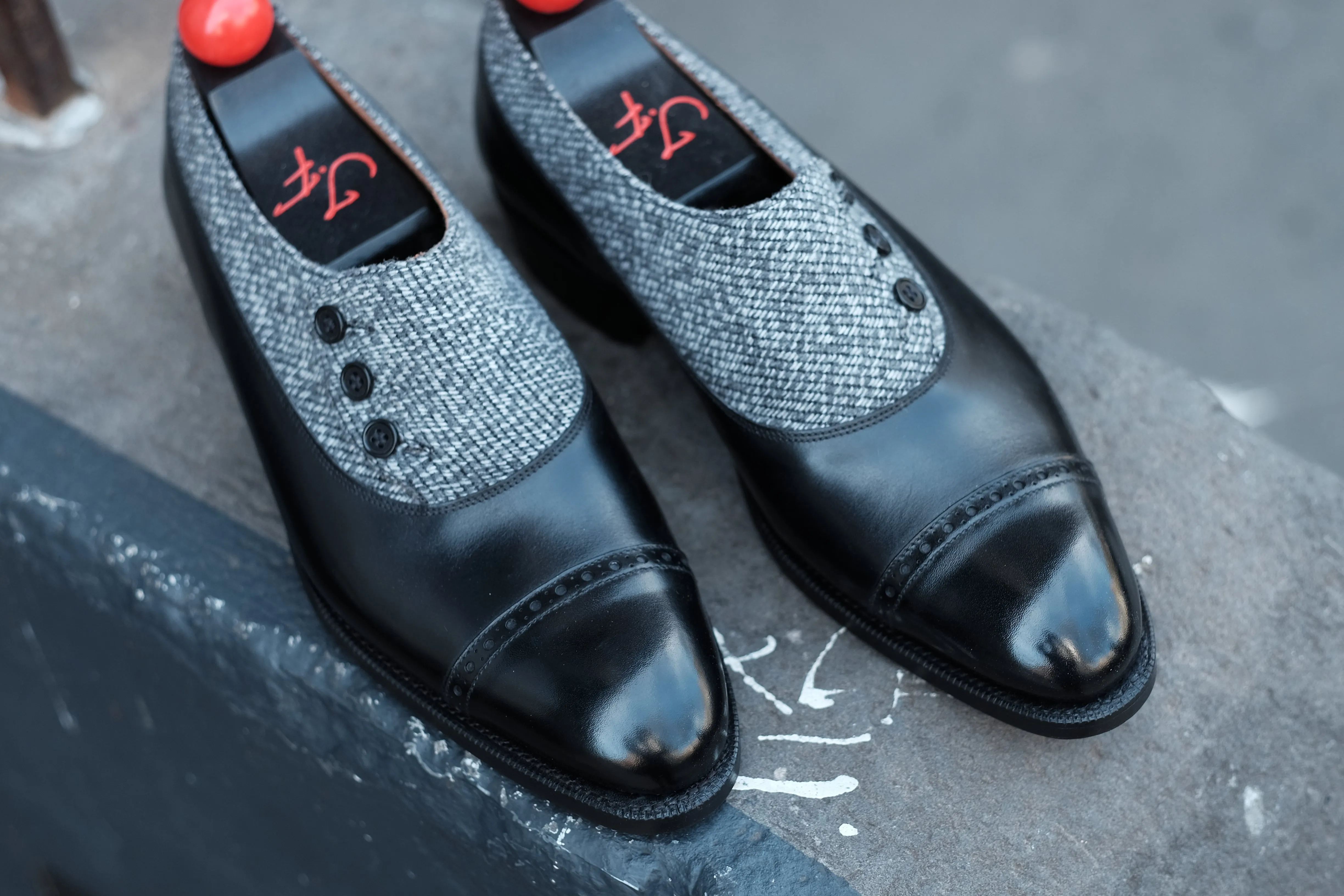 Optimized Title: Kingston MTO Black Calf Leather Shoes with Grey Poulsbo Detailing - NGT Last - Single Leather Sole