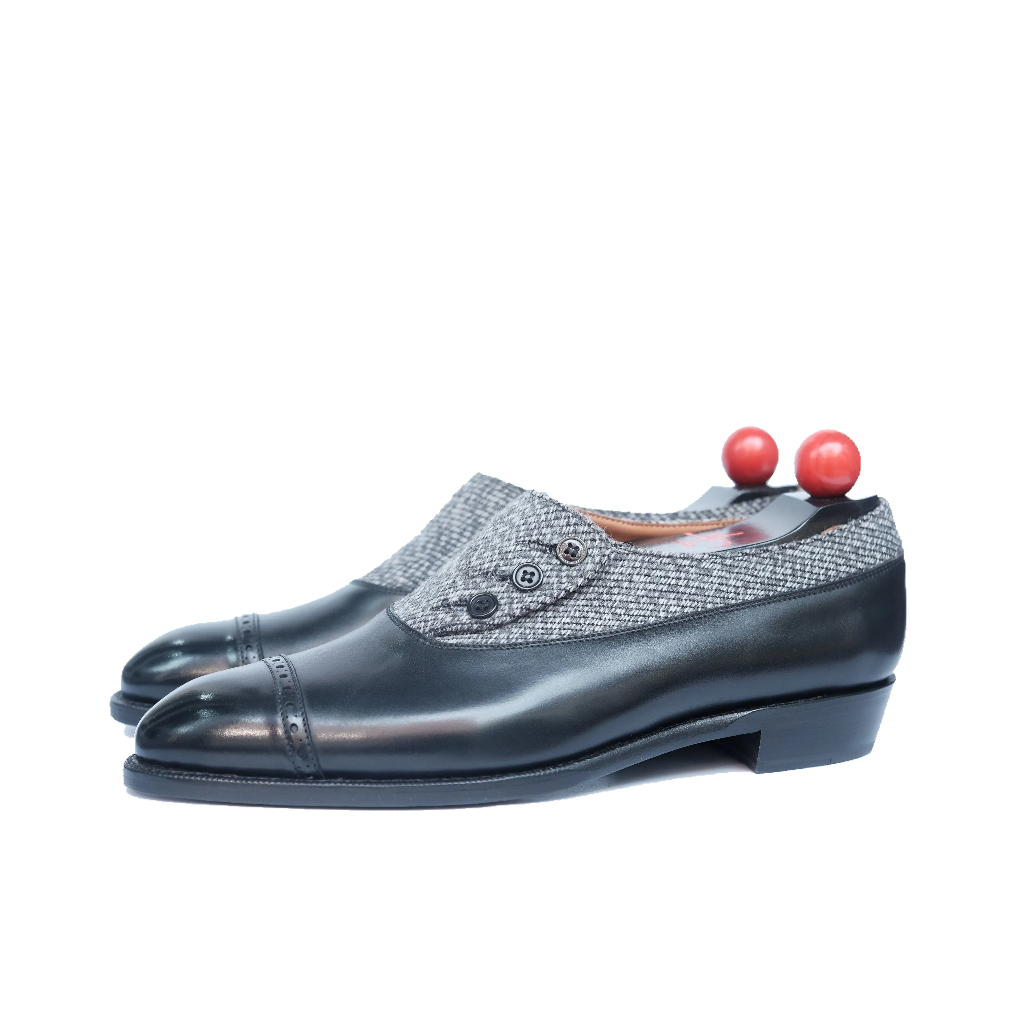 Optimized Title: Kingston MTO Black Calf Leather Shoes with Grey Poulsbo Detailing - NGT Last - Single Leather Sole