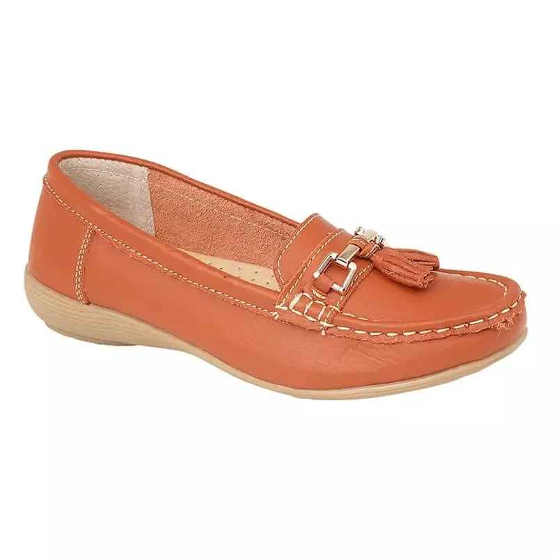 Ladies Leather Slip on Orange Shoes Nautical Flat Jo & Joe