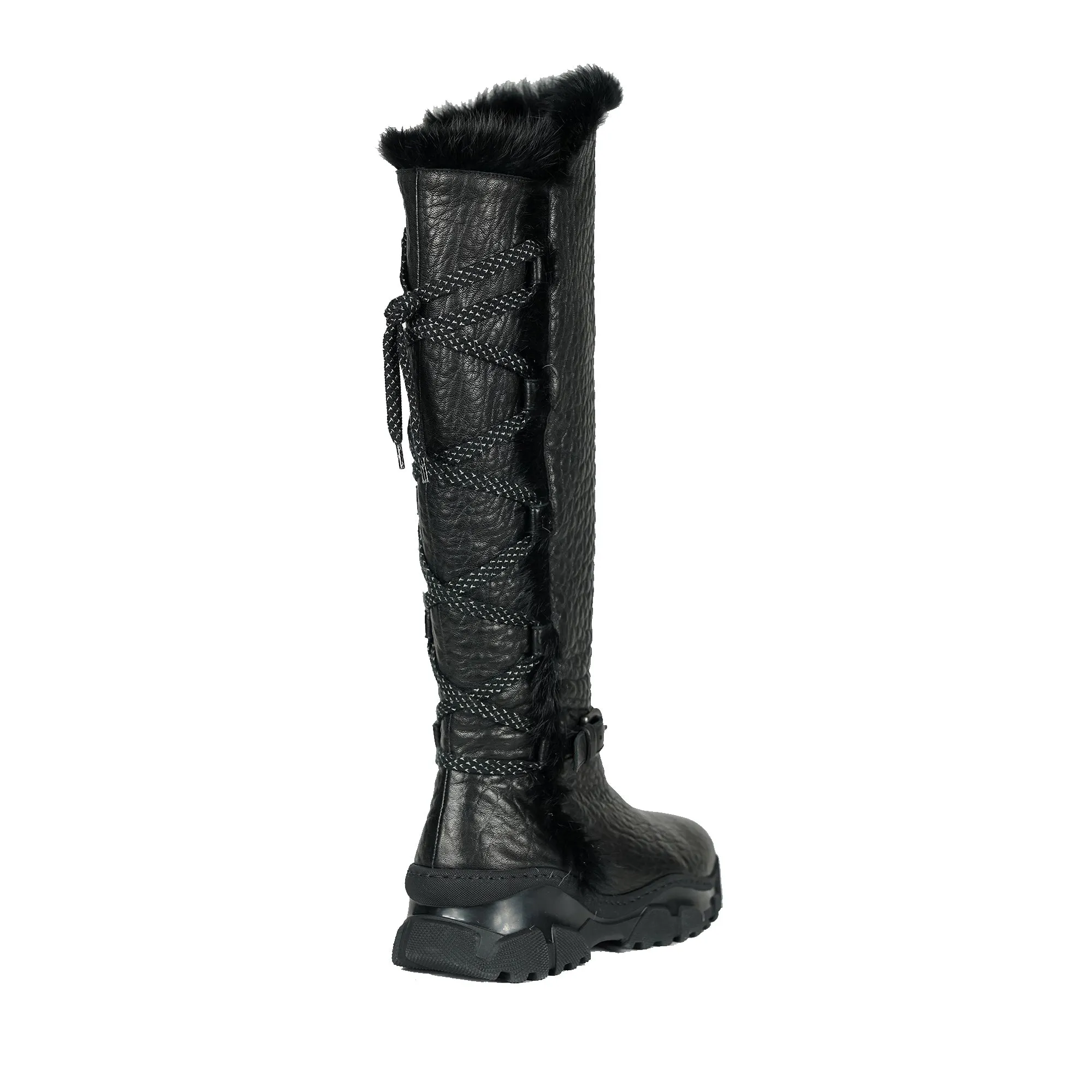 Leather Shearling Knee Boot Black