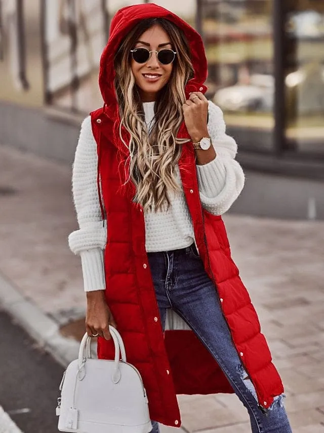 Long Women's Winter Jacket with Sleeveless Puffer Vest