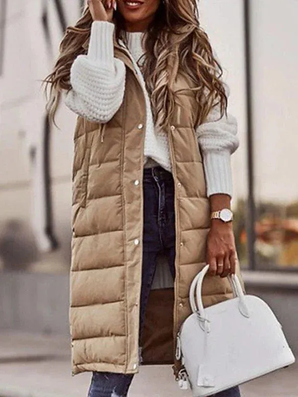 Long Women's Winter Jacket with Sleeveless Puffer Vest