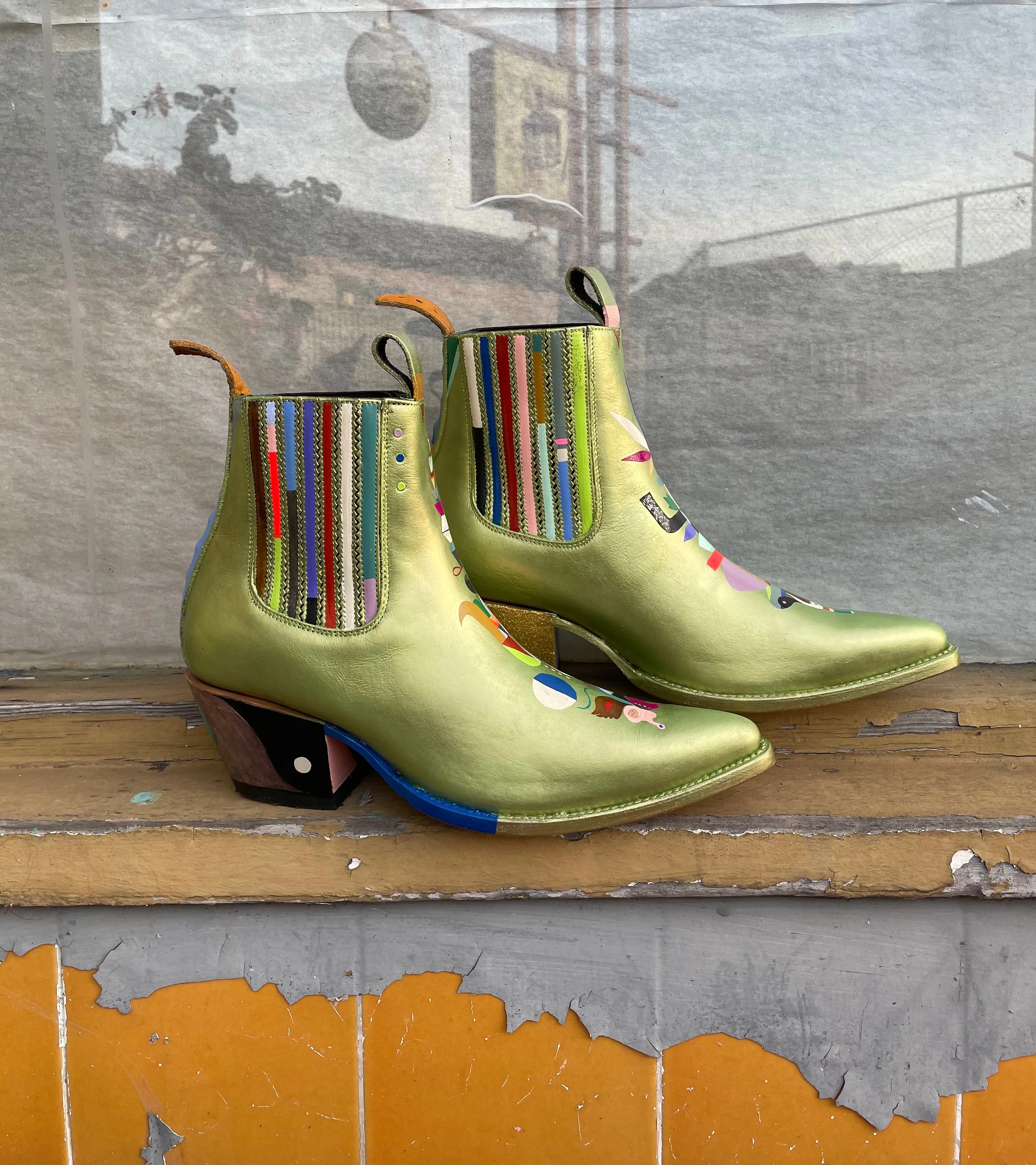 monica canilao x pskaufman... FREEWAY chelsea boot metallic hand-painted magick