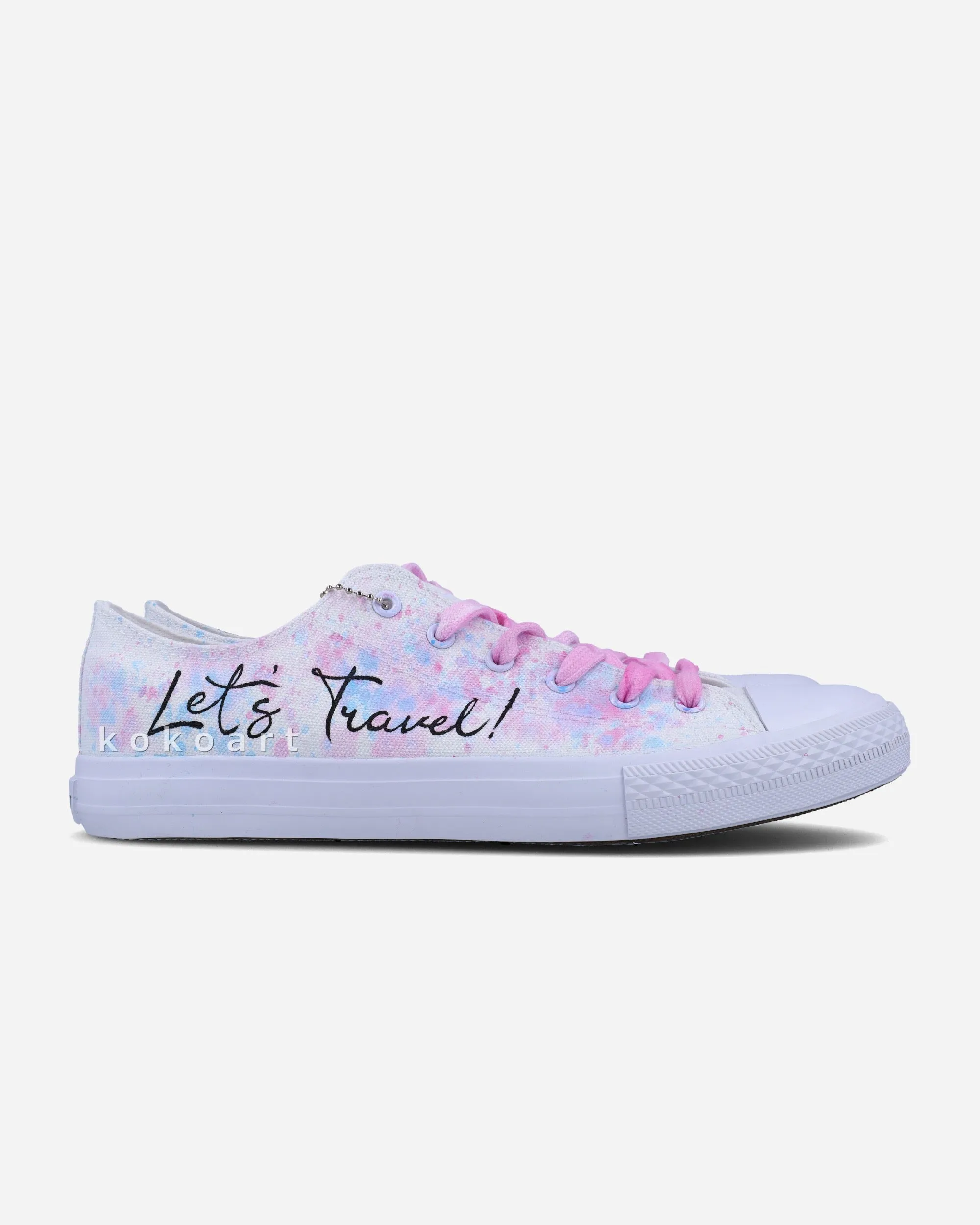 Hand-Painted Pink Watercolor Travel-Inspired Shoes – Unique and Artistic Footwear