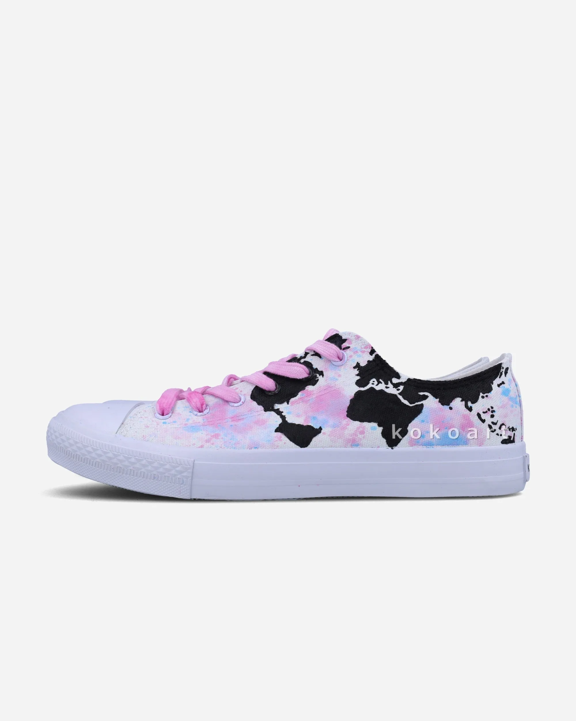 Hand-Painted Pink Watercolor Travel-Inspired Shoes – Unique and Artistic Footwear