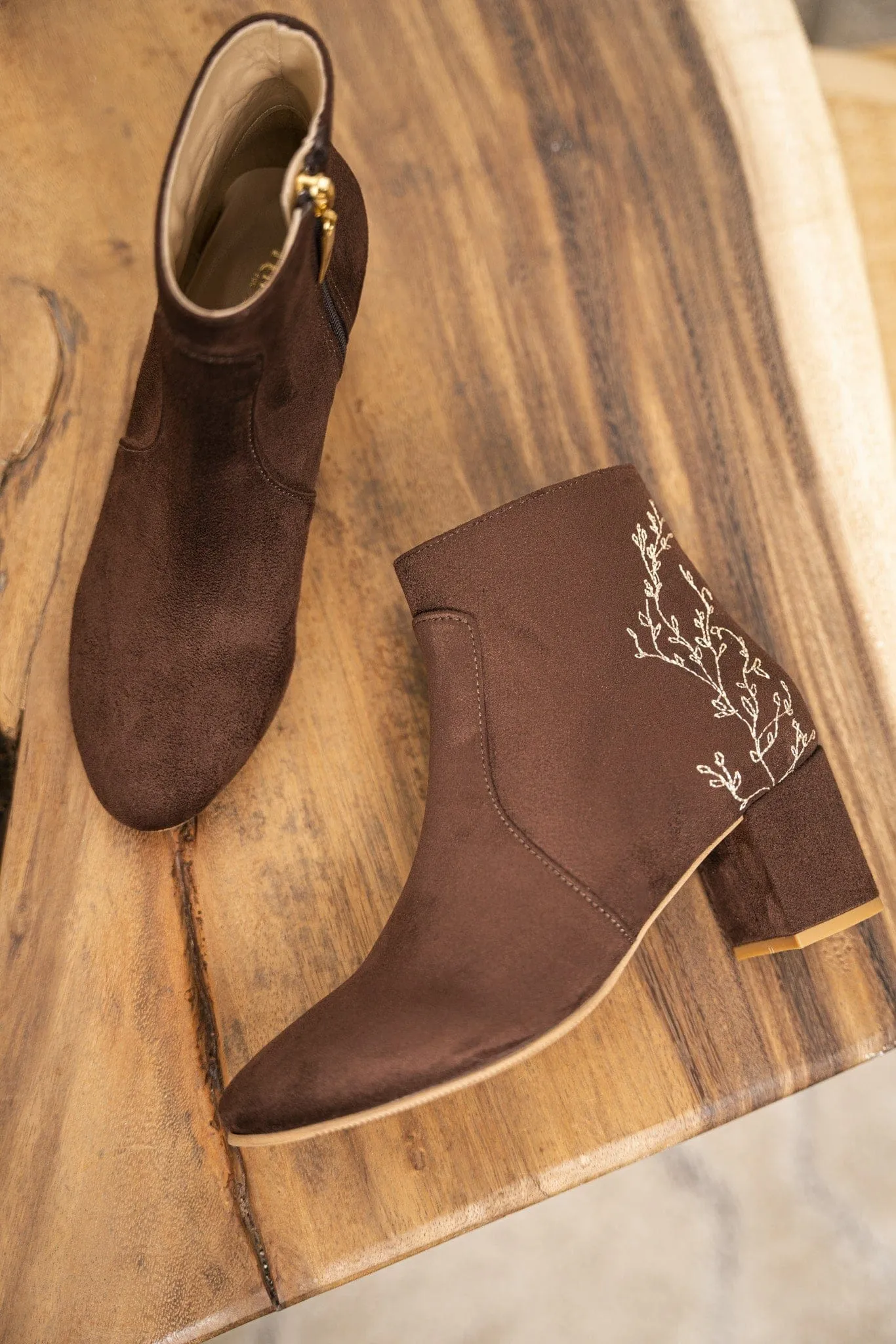 Primrose Vegan Suede Heeled Ankle Boots | Chocolate