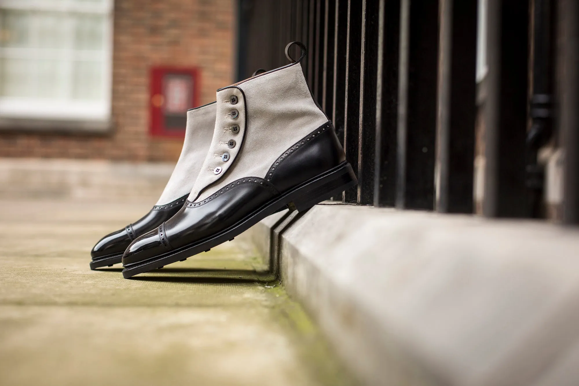 Puyallup - MTO - Black Calf / Pearl Suede - NGT Last - Country Rubber Sole w/ Stormwelt - MOP Buttons