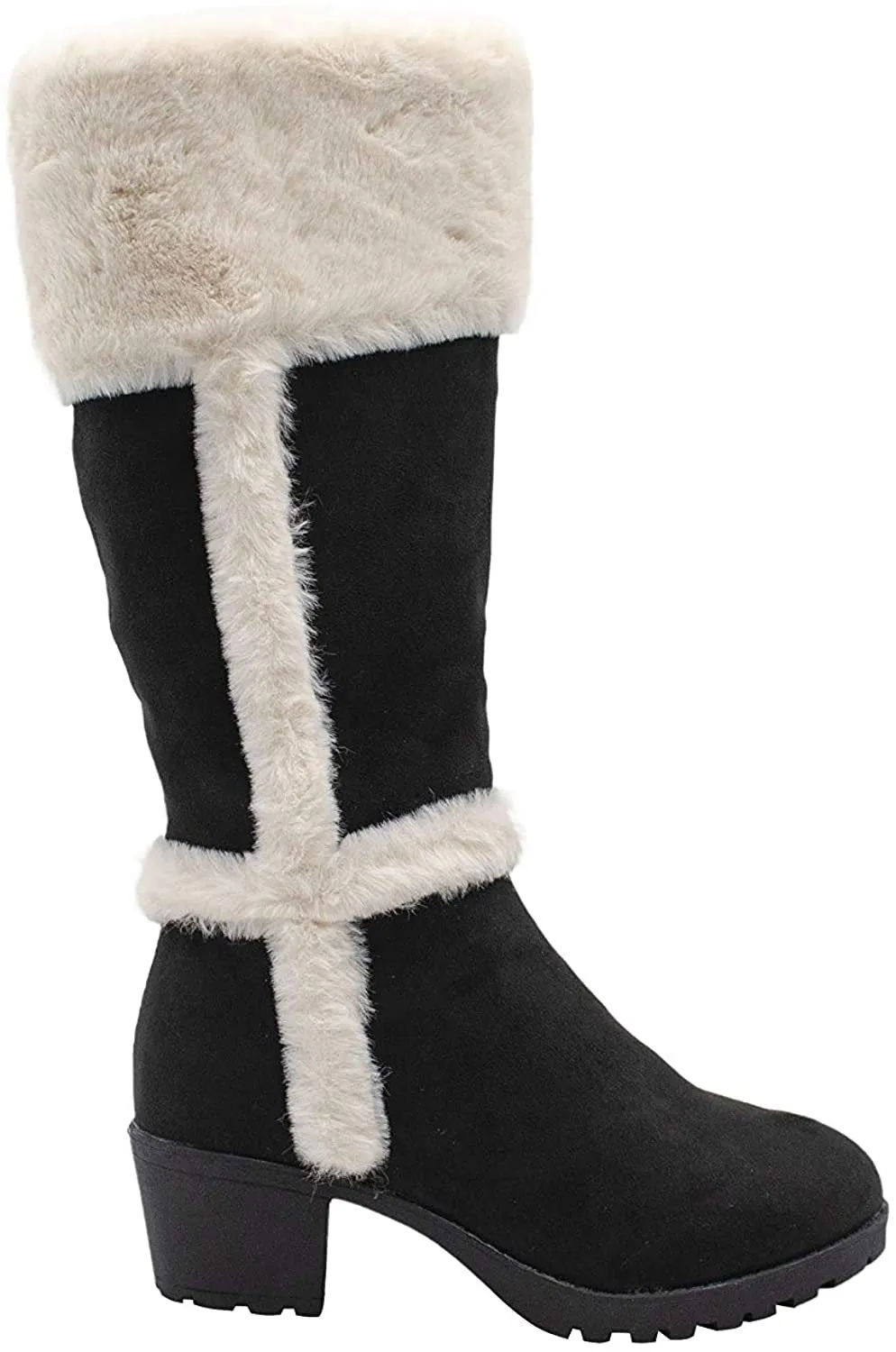 Rampage Girls' Big Kid Slip On Tall 11" Microsuede Winter Boots with Faux Fur Cuff and Trims Black Size 11