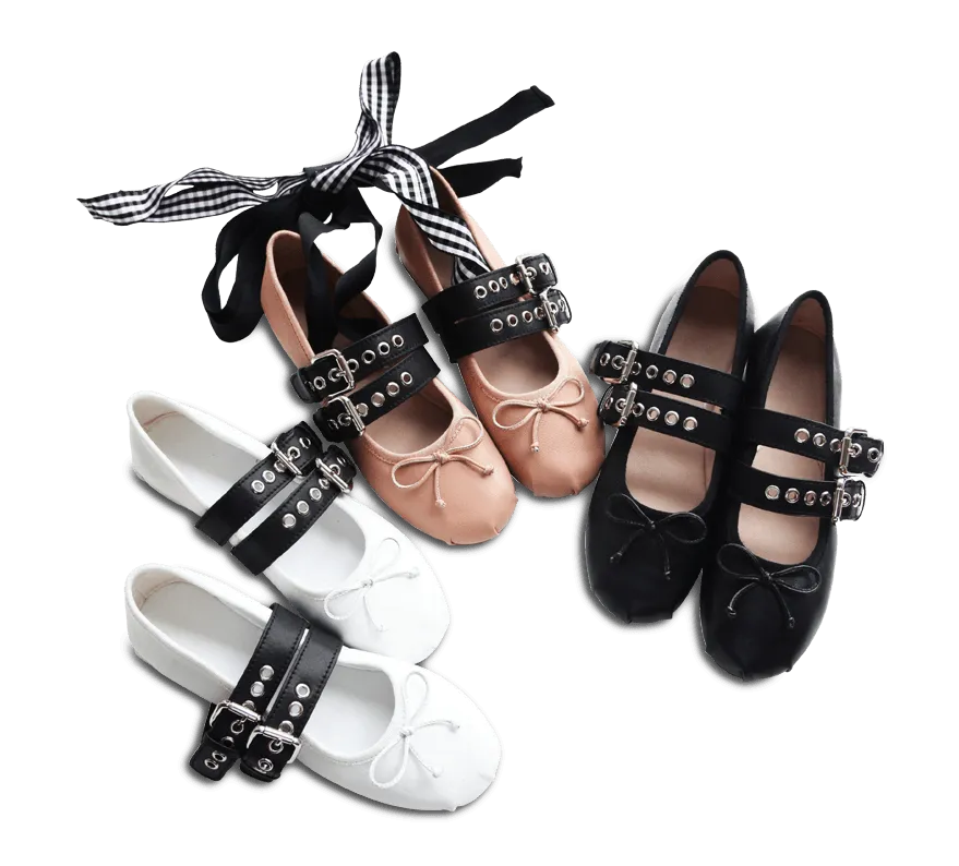 Rina Buckled Lace-up Ballet Flats