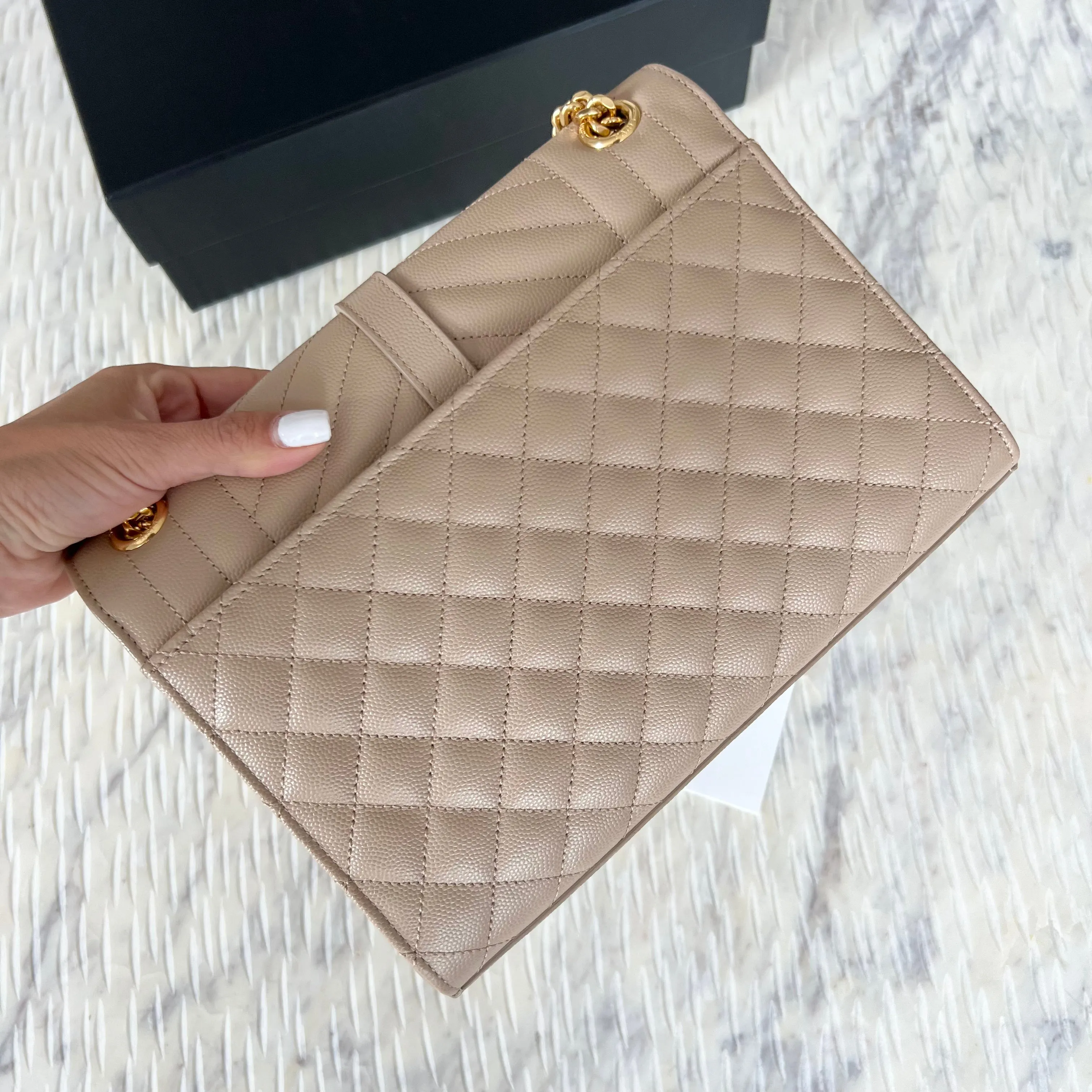 Saint Laurent MEDIUM ENVELOPE IN QUILTED GRAIN DE POUDRE EMBOSSED LEATHER