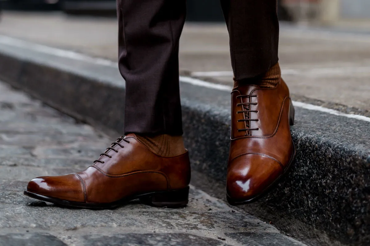 The Cagney II Stitched Cap-Toe Oxford - Marrone