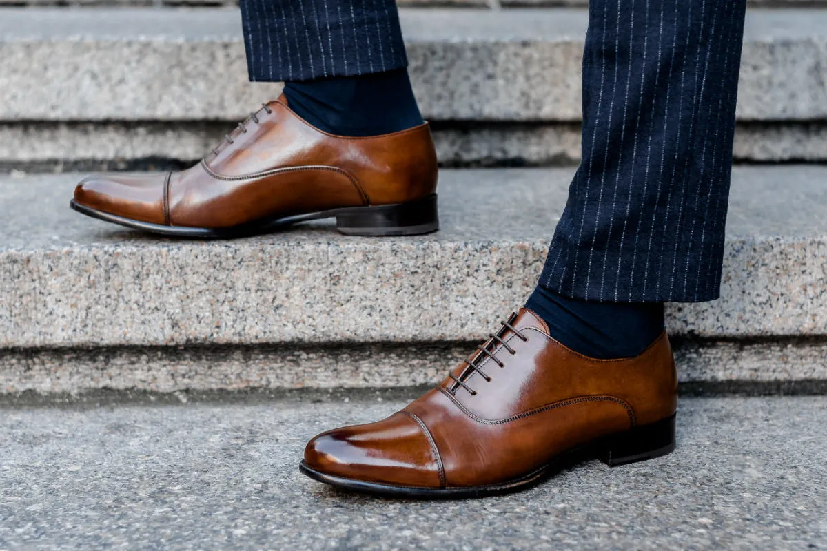 The Cagney II Stitched Cap-Toe Oxford - Marrone