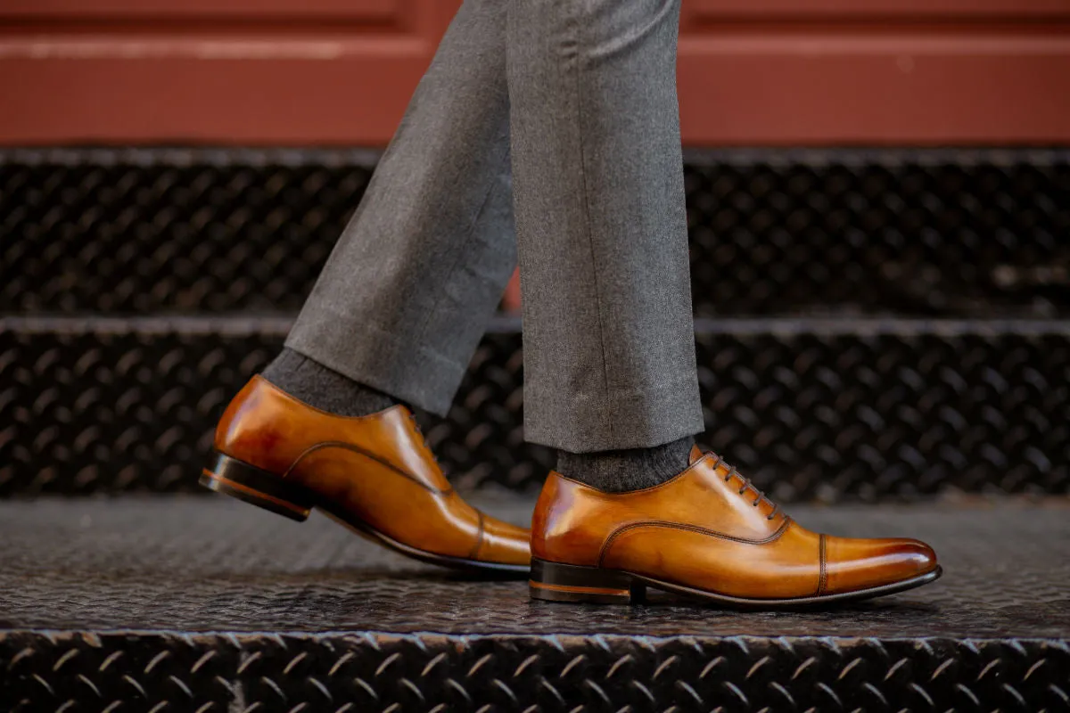 The Cagney II Stitched Cap-Toe Oxford - Tobacco