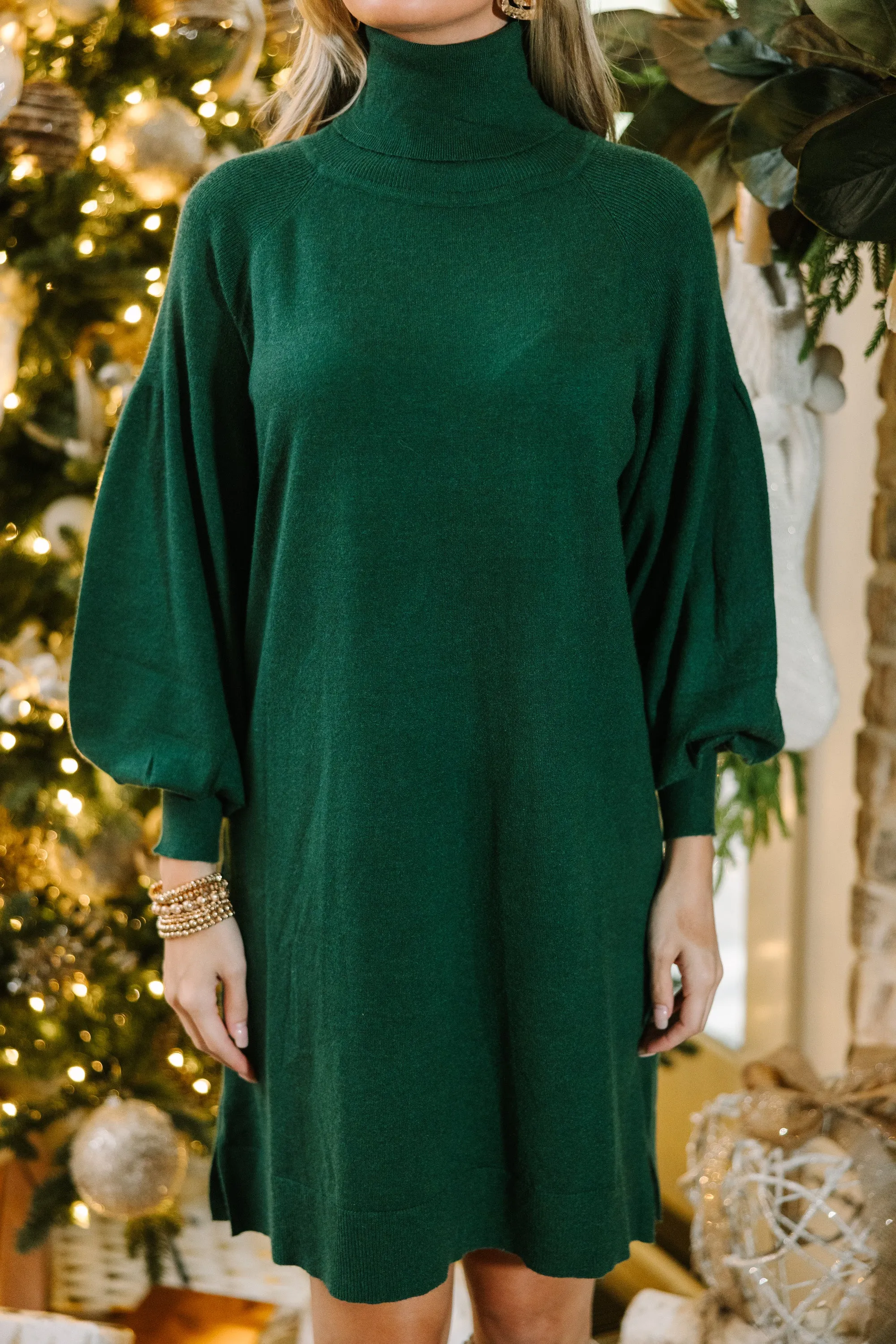 Wherever You Go Emerald Turtleneck Sweater Dress