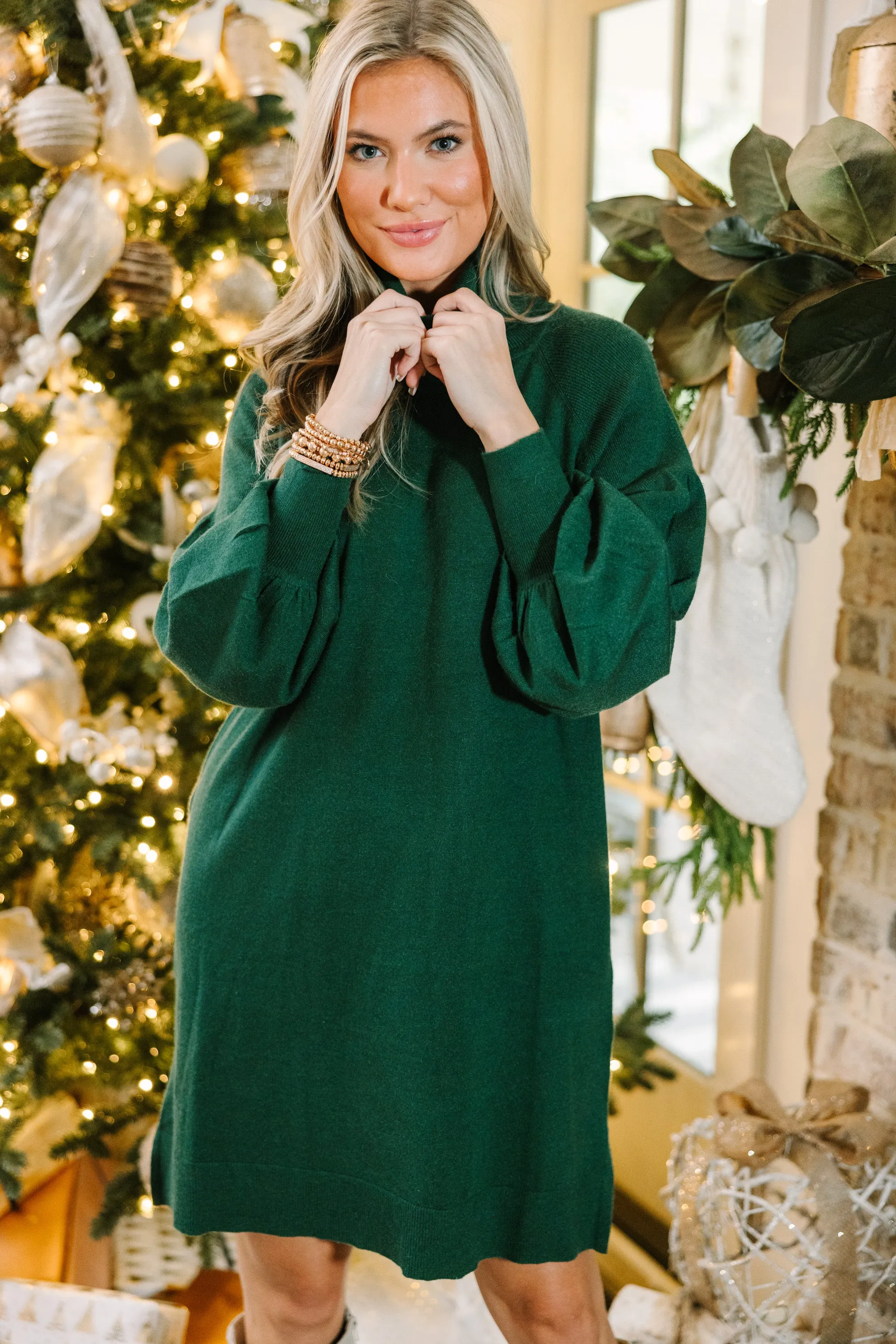 Wherever You Go Emerald Turtleneck Sweater Dress