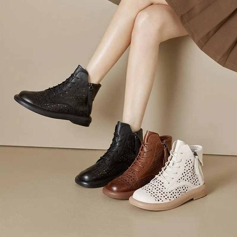 Women's Casual Shoes GC213: Hollow Out Flat Ankle Boots Sneakers