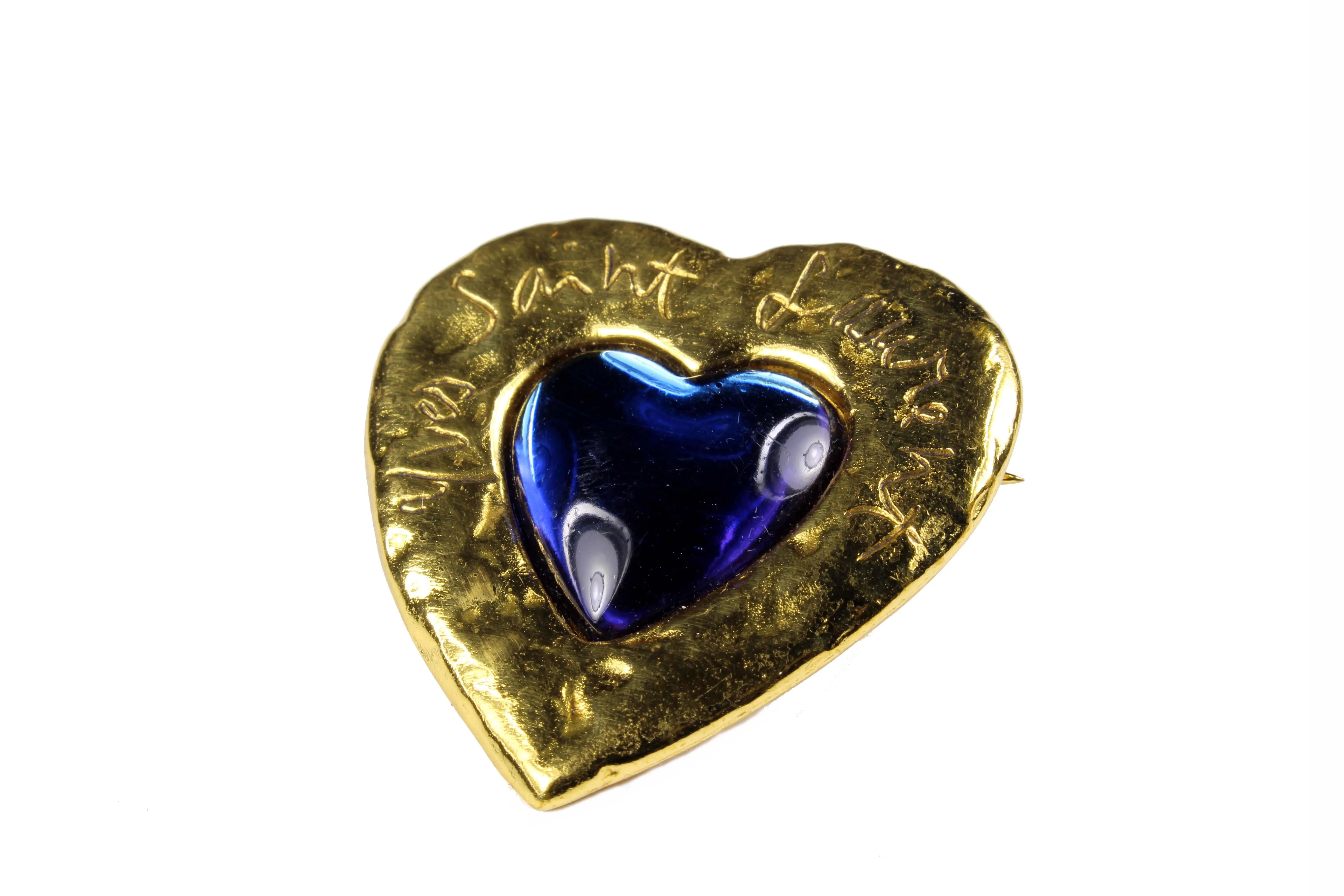 YVES SAINT LAURENT blue heart brooch earrings set