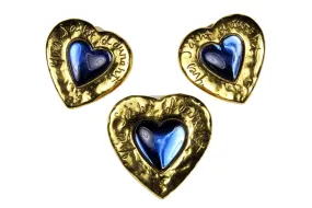 YVES SAINT LAURENT blue heart brooch earrings set