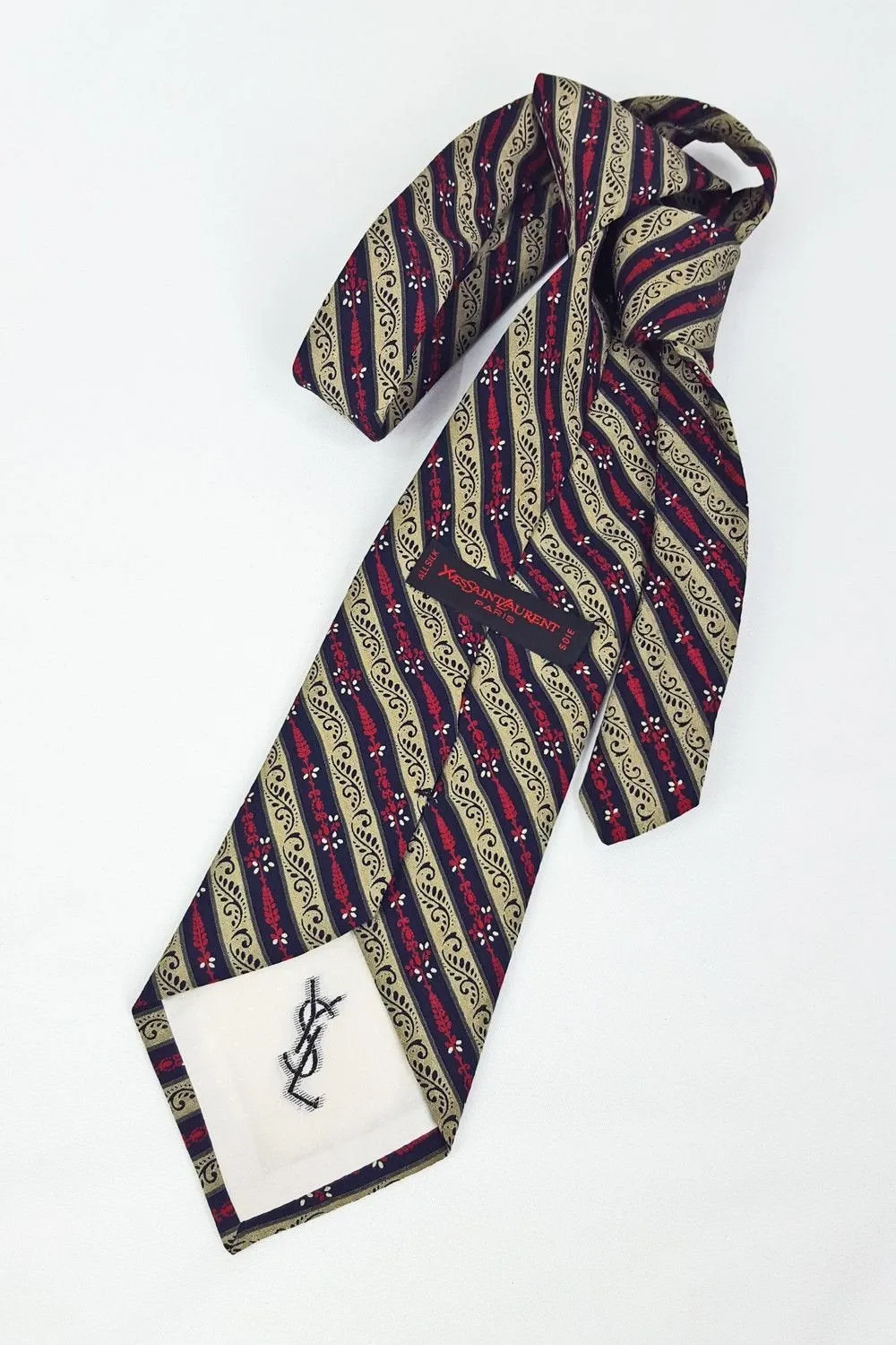 YVES SAINT LAURENT YSL Vintage 100% Silk Multicoloured Striped Tie (56)