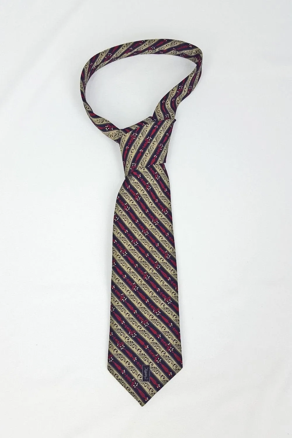 YVES SAINT LAURENT YSL Vintage 100% Silk Multicoloured Striped Tie (56)